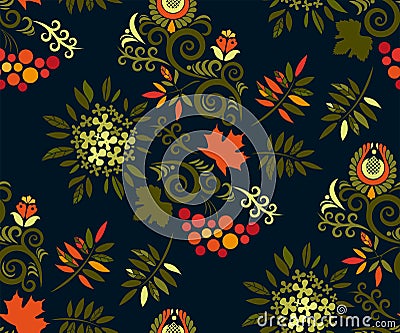 Vector autumn leaves and rowan seamless pattern. Creative background vector illustration Cartoon Illustration