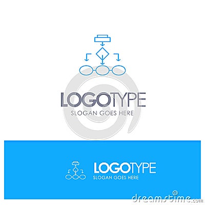 Flowchart, Algorithm, Business, Data Architecture, Scheme, Structure, Workflow Blue outLine Logo with place for tagline Vector Illustration