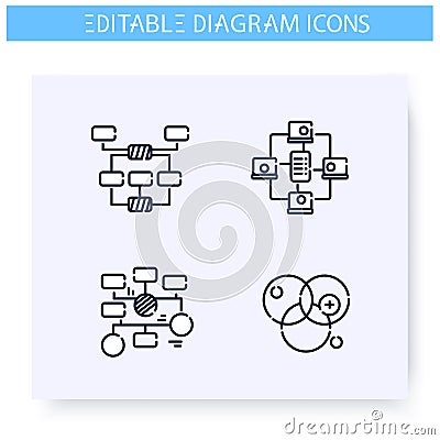 Flowchart diagram types line icon. Editable Vector Illustration