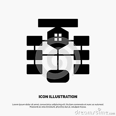 Flowchart, Flow, Chart, Data, Database Solid Black Glyph Icon Vector Illustration