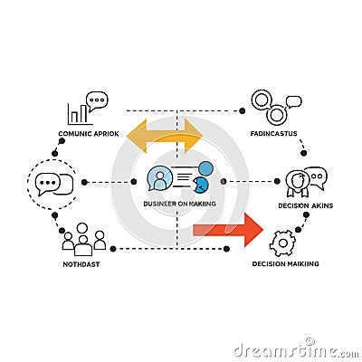 Flowchart with icons representing communication and decision-making processes. Stock Photo