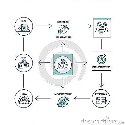 Flowchart illustrating an idea development process with interconnected steps. Stock Photo