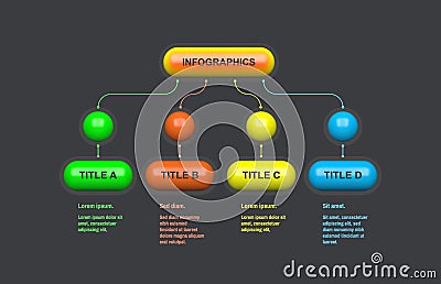 Flowchart scheme. Infographic design with 4 options, steps or processes. 3d vector template for diagram, presentation and business Vector Illustration
