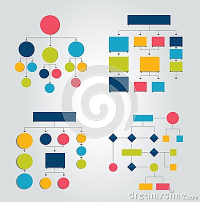 Flowcharts. Set of 6 flow charts schemes, diagrams. Vector Illustration