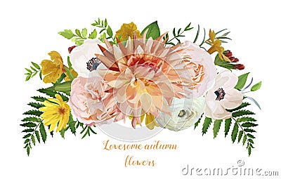 Flower airy loose wreath bouquet of pink garden Rose Vector Illustration