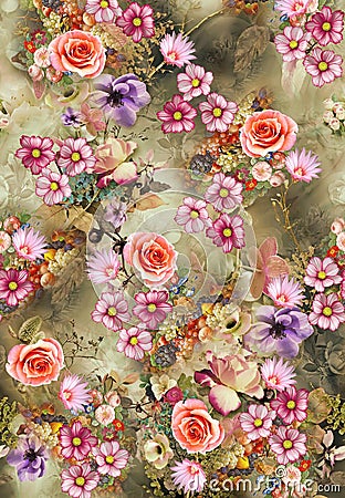 Flower allover color pattern image digital colorful graphics cute Stock Photo