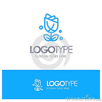 Flower, American, Usa, Plant Blue Outline Logo Place for Tagline Vector Illustration