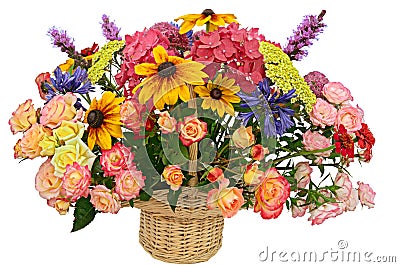 Flower arrangement in a basket Stock Photo