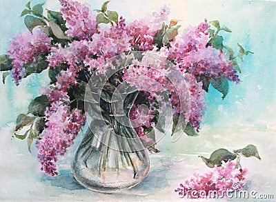 Lilac in a glass vase Stock Photo