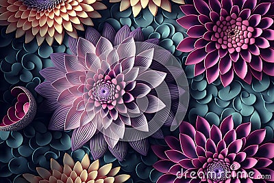 Flower background, delicate pastel floral pattern, top view, generative AI Cartoon Illustration