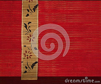Flower bamboo banner on red background Stock Photo
