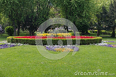 Flower bed in a formal garden Stock Photo