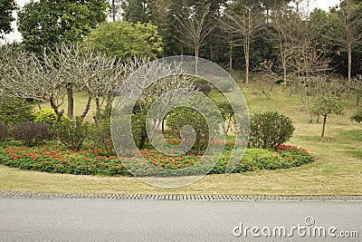 Flower bed ,road and plants in Qingxiu mountain spring Stock Photo