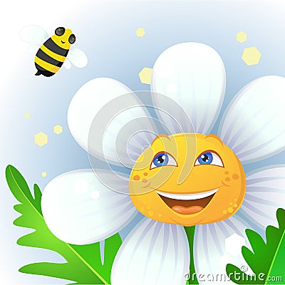 Flower and Bee Vector Illustration