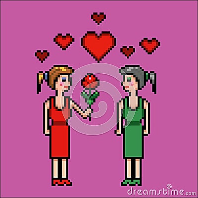 Flower for beloved girlfriend, pixel art vector illustration Vector Illustration