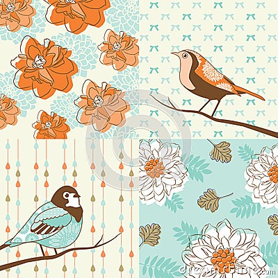 Flower & bird background Vector Illustration