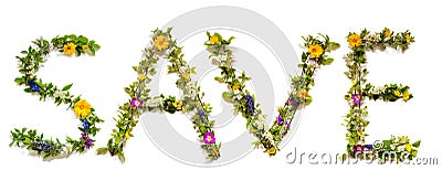 Flower And Blossom Letter Building Word Save Stock Photo