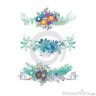 Flower border vector with ivy vines, ferns, and curl flourishes in a pretty floral bouquet design element for underline and design Vector Illustration