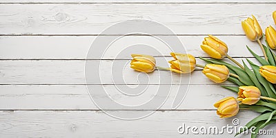 Flower Bouquet of beautiful golden fresh tulip on white background.,Top view. Stock Photo