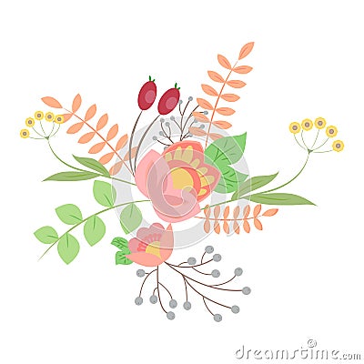 Flower bouquet composition pink colorful white background Vector Illustration