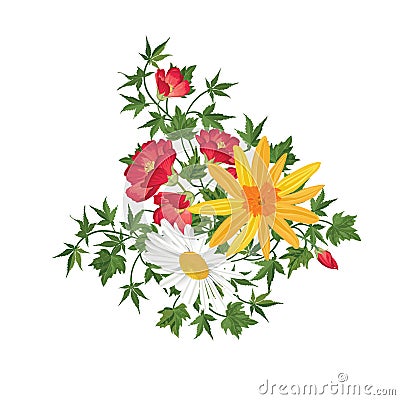 Flower bouquet. Floral frame. Flourish greeting card. Stock Photo