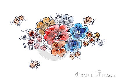 Flower bouquet graphic with watercolor Stock Photo