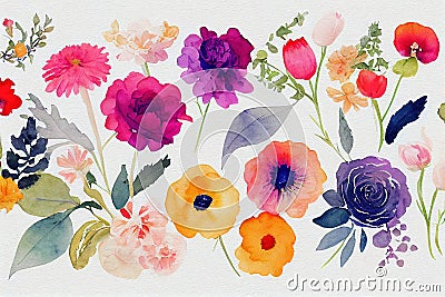 Flower bouquet set watercolor pieces of artwork design Cartoon Illustration