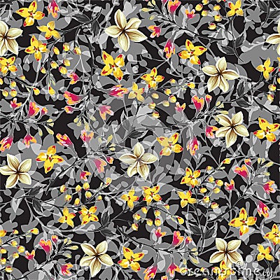 Flower branches with leaves design seamless pattern Vector Illustration