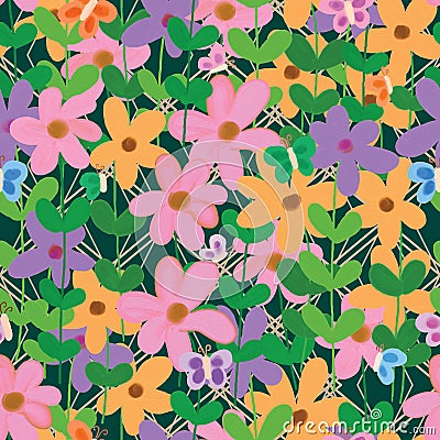 Flower buttefly fence seamless pattern Vector Illustration