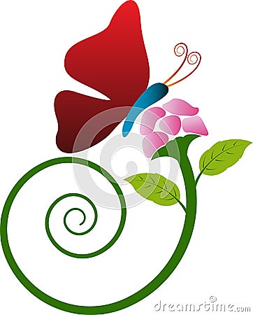 Flower with butterfly Vector Illustration