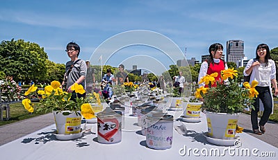 Flower Candle message stand at Hiroshima Peace Memorial park Editorial Stock Photo