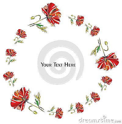 Flower card with poppies on a white background vector illustration Stock Photo
