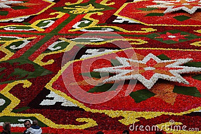 Brussels, Belgium - closeup photo with traditional flower carpet in the Grand Place Stock Photo