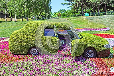 Flower cars exhibition at Spivoche Pole in Kyiv, Ukraine Editorial Stock Photo