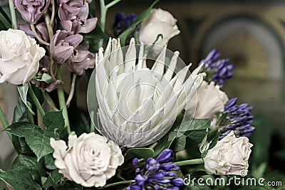 Flower centre in a flower shop with roses Stock Photo