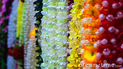 Flower chain in the market of bombay Stock Photo