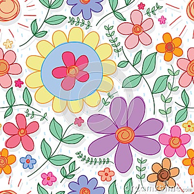 Flower circle color rain drop seamless pattern Vector Illustration