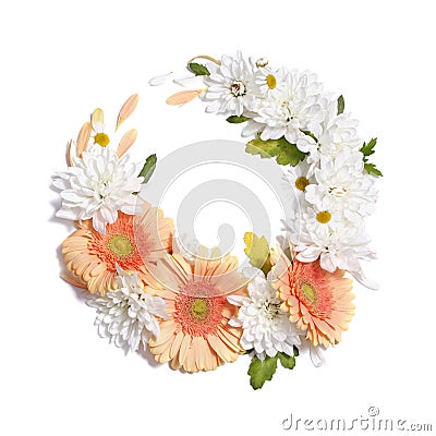 Flower circle frame on a white background Stock Photo