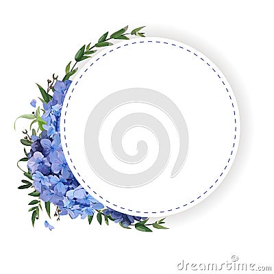 Flower circle, round, wreath coronet of blue hydrangea Vector Illustration