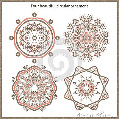 Flower circular background. A stylized drawing. Mandala. Stylized lace ornament. Indian floral ornament. Vector Illustration