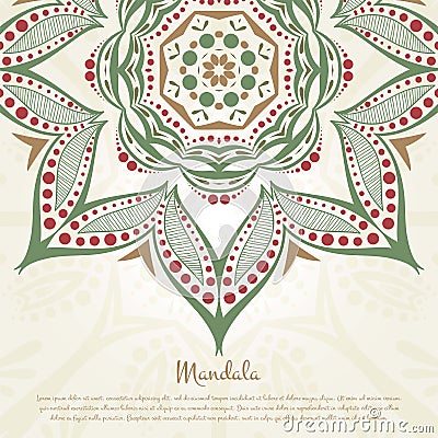 Flower circular background. A stylized drawing. Mandala. Stylized lace ornament. Indian floral ornament. Vector Illustration