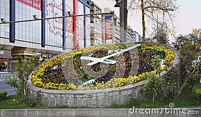 Flower clock on KÄ±zÄ±lay square in Ankara. Turkey Editorial Stock Photo