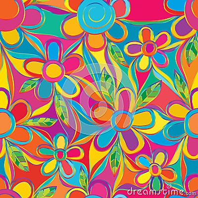 Flower colorful style rainbow line connect full page seamless pattern Vector Illustration