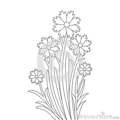 Flower coloring page illustration graphic line art design with leaves drawing blooming petal Vector Illustration