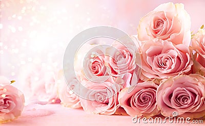 Flower composition with pink roses for holiday Stock Photo