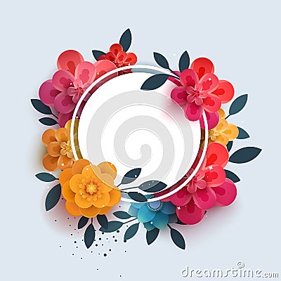 Flower composition with the text in a circle. Cartoon Illustration