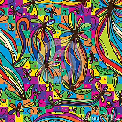 Flower curl draw rainbow colorful seamless pattern Vector Illustration