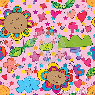 Flower cute music note seamless pattern Vector Illustration