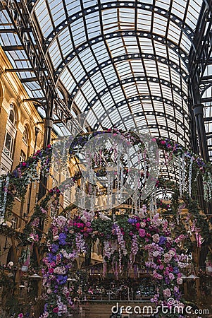 Flower decoration at entrance of Hays Galleria in London Stock Photo