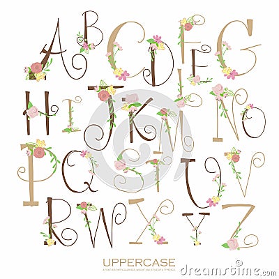 Flower decoration pattern alphabet letter.uppercase graphic font Vector Illustration